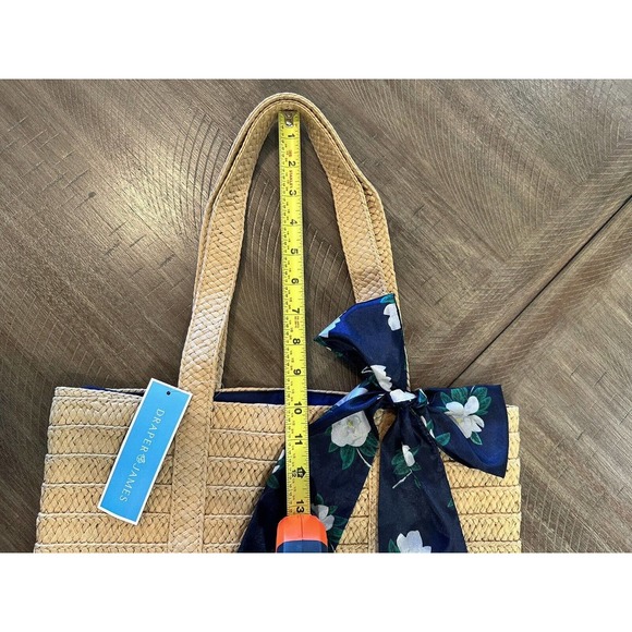 NWT Draper James Everyday Straw Tote Bag With Blue Floral Scarf Lined NEW - Picture 12 of 14